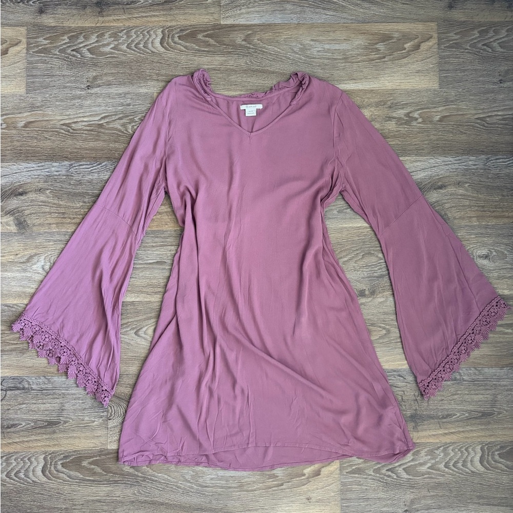Ariat dusty mauve bell sleeve dress western boho crochet lace medium